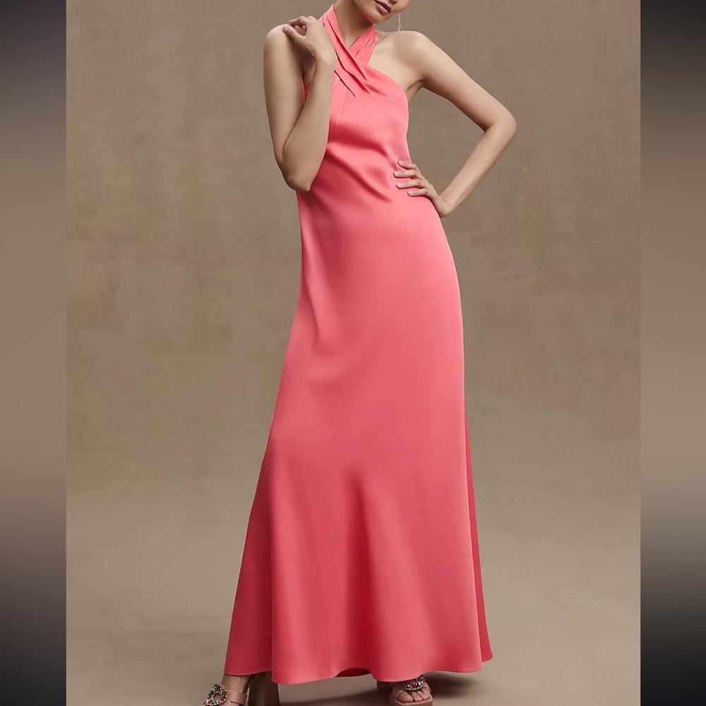 Coral color halter neck maxi dress